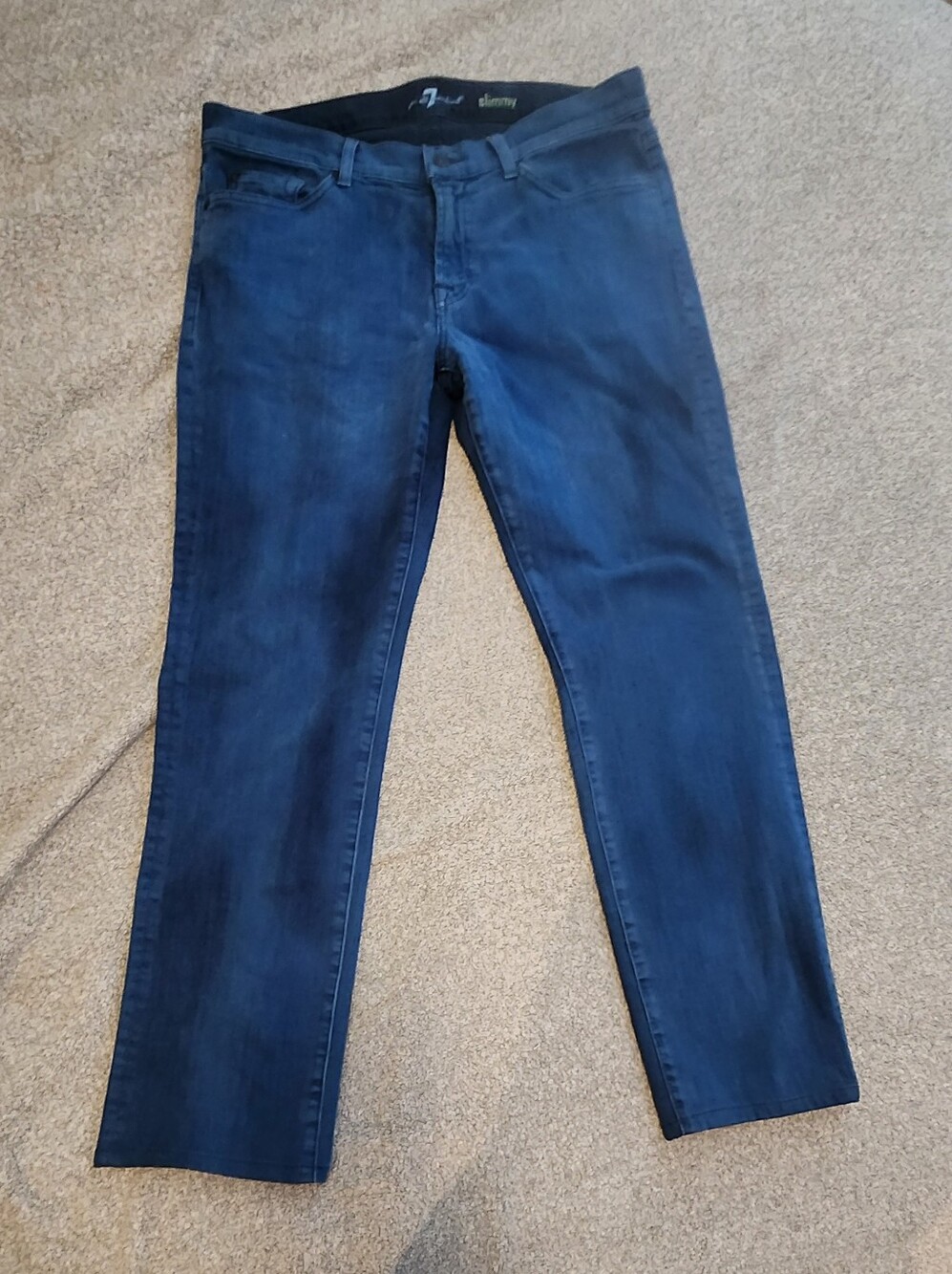 7 For All Mankind Slimmy Jeans Size 24 Blue W/ Black Accents Denim 30" Inseam